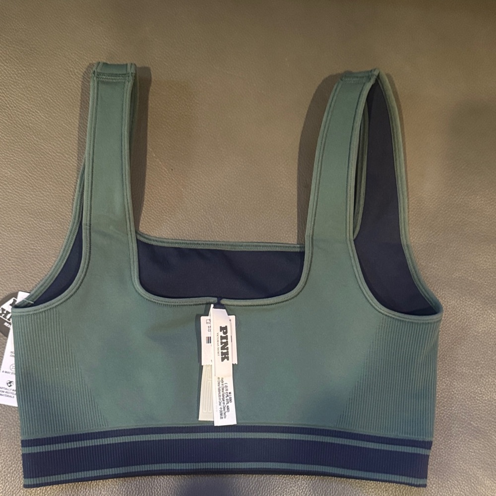 PINK Victoria's Secret Reversible Green and Blue seamless Square-Neck Sports Bra - Picture 2 of 6